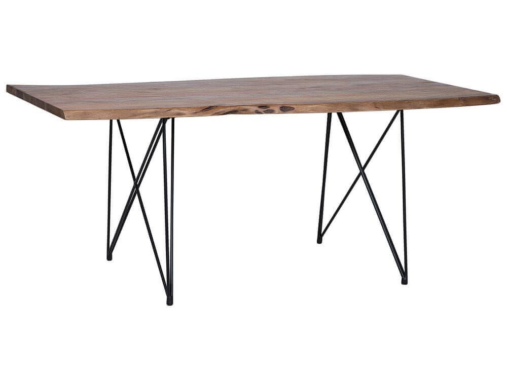 Beliani Jedálenský stôl z akáciového dreva 180 x 90 cm tmavé drevo/čierna MUMBAI